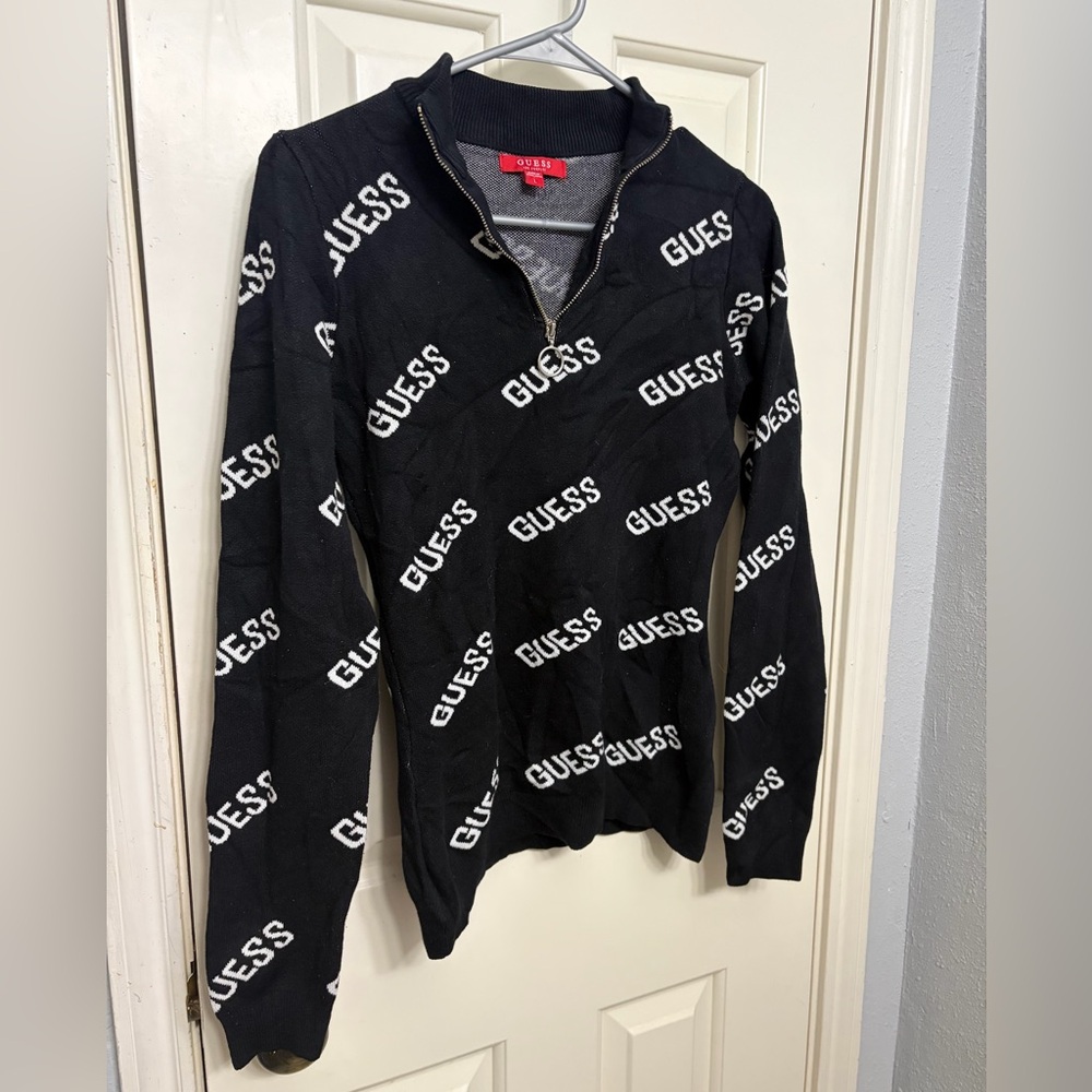 GUESS Black and White Knit Logo Sweater